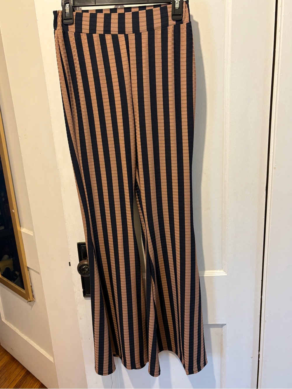 Nasty Gal Black and Tan Vertical Stripe Stretchy Flare Pants
